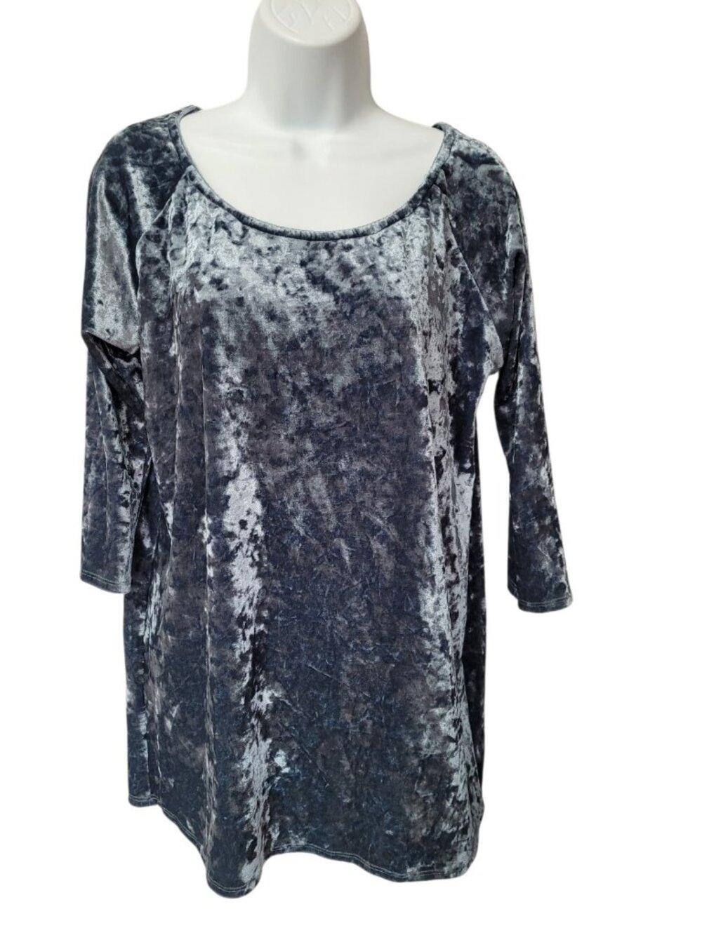 Womens Crushed Velvet Whimsigoth Fairy‎ Grunge Top Size M 3/4 Sleeve Blue